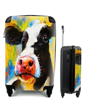 Produktbild von MuchoWow® Koffer Handgepäck Trolley Rollkoffer Kleine Reisekoffer mit 4 Rollen - Gemälde - Ölfarbe - Kuh - Tiere - Cabin Size < 55x40x23 cm & 55x40x20 cm - Fotokoffer - Kabinenkoffer - Boardgepäck - Reise-Box - Reisekoffer - Reisegepäck - Koffer mit Bild - Trolley für Kinder