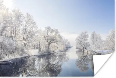 Produktbild von MuchoWow® Poster Ein dunkler Fluss, umgeben von der Winterlandschaft 180x120 cm - Fotoplakat