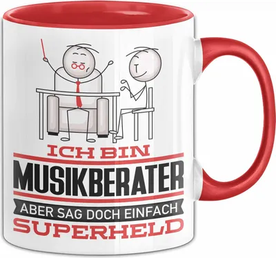 Produktbild von Musikberater Geschenk Tasse Ich Bin Musikberater Aber Sag Doch Einfach Superheld Lustige Geschenkdiee für Musikberater Kaffee-Becher (Rot)