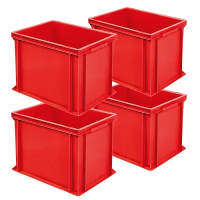 Produktbild von 4x Eurobehälter mit 2 Griffleisten, LxBxH 400x300x320 mm, 31 Liter, rot