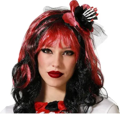 Imagen del producto de Diadema de Halloween con forma de esqueleto, color rojo. Talla única