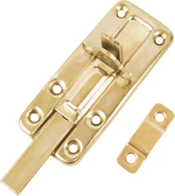 Produktbild von BAUSTER® Schlossriegel 80mm, Schubriegel, Türriegel Bolzenriegel Riegel Gerade, mit flachem Griff, Riegelschloss, galvanisch Gold verzinkt Platte,