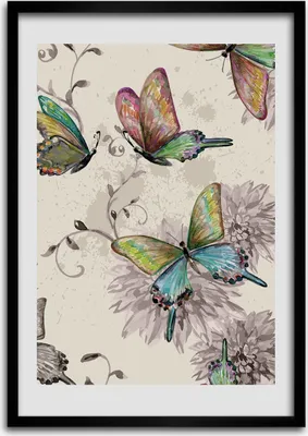 Produktbild von Bild - Bilderrahmen - Foto - 70 cm x 100 cm - MDF - Rahmen - Wandkunst - Bunte Schmetterlinge