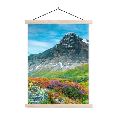Produktbild von MuchoWow® Textilposter Blumen - Berge - Schnee - Landschaft 120x160 cm mit holzfarbenen Rahmen - Plakatkarton