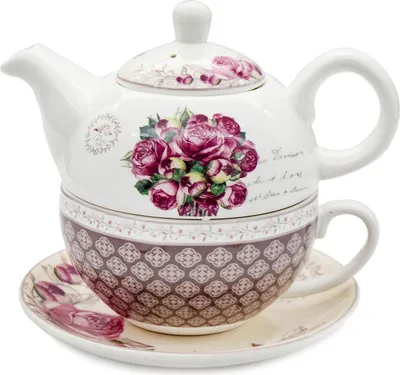 Obrázek produktu pro Konvice porcelán 450ml + hrnek 350ml RŮŽE