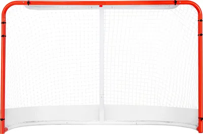 Image de SucceBuy Filet de hockey sur glace de rue, but de hockey sur glace en acier pour l'intérieur et l'extérieur, kit officiel de but d'entraînement de hockey sur glace pro, but de hockey sur glace portable avec filet, facile à monter, 72" x 48", blanc/rouge