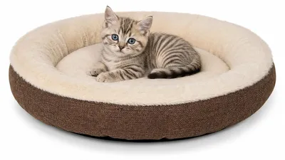 Productafbeelding van Lionto kattenbed, extra zacht donutvormig bed voor katten, comfortabel, gemakkelijk schoon te maken en stijlvol, diameter 55 cm, bruin
