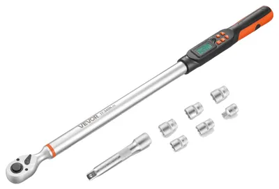 Zdjęcie produktu dla Zestaw cyfrowych kluczy dynamometrycznych VEVOR, napęd 1/2 cala, 4 sztuki, dokładność ±2%, wyświetlacz LCD z sygnałem dźwiękowym i diodą LED, nasadki, przedłużka i adapter do napraw samochodowych