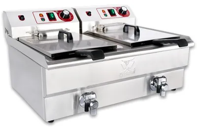 Produktbild von Beeketal Gastronomie Friteuse Fritteuse 230V, Fritteuse BTF/BWF:BWF-162P - 16 + 16 L mit Ablaufhahn