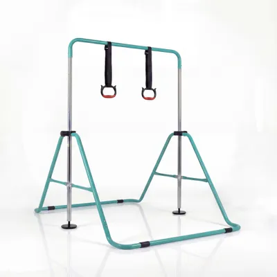Obrázok produktu pre KOMFOTTEU Gymnastická tyč pre vnútorné použitie, skladacia gymnastická tyč s kruhmi a nastaviteľnou výškou, gymnastická tyč pre deti, bradlá, zariadenie na domáce cvičenie pre deti vo veku 3-12 rokov