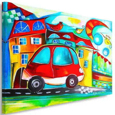 Produktbild von Leinwandbild rotes auto 100x70 cm Feeby farbe wandbild bereit zum aufhängen