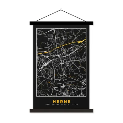 Produktbild von MuchoWow® Textilposter Herne - Stadtplan - Deutschland - Karte - Gold 40x60 cm mit schwarzem Rahmen - Wanddekorationen