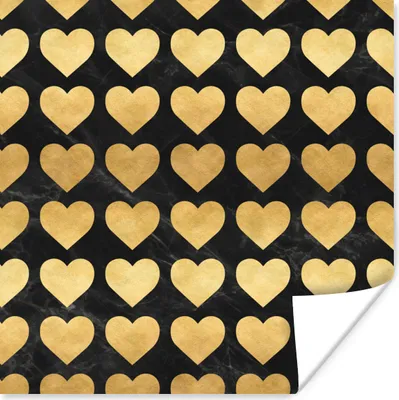 Produktbild von MuchoWow® Poster Muster - Herz - Gold - Schwarz 75x75 cm - Wand Dekoration