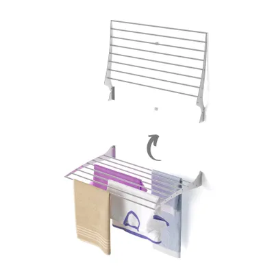 Immagine prodotto di Stendibiancheria da parete, stendibiancheria da parete, stendibiancheria chiudibile per interni ed esterni in alluminio e acciaio, Foxydry Fold 80 cm