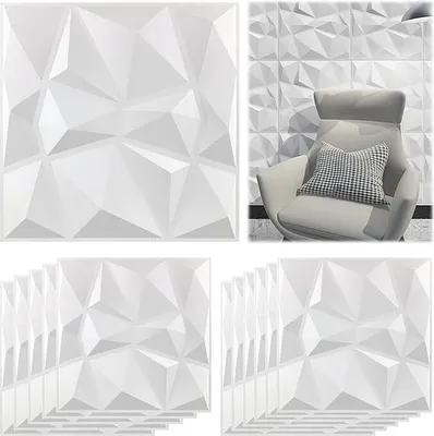 Produktbild von 12 Stücke 3D Wall Panels, 3D Optik Diamant, Hochsteifes PVC, 30 x 30 cm, Nicht Verformbar, Wasserfest, Hitzebeständig, Geruchsneutral, für Die Innen