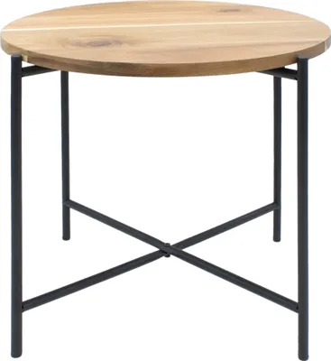 Image de 2.03 Table d'appoint en métal avec plateau en acacia - environ Ø 45 cm x 38 cm - Table en bois décorative