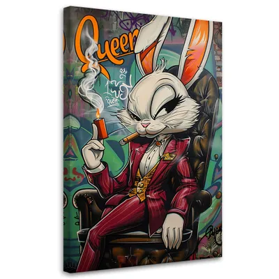 Produktbild von Leinwandbild Kaninchen-Königin KI 70x100 Feeby Bunt bild für die wand bereit zum aufhängen
