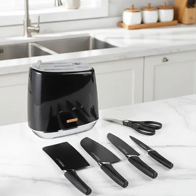 Produktbild von Küchenmesser-Set, 6-teilig, Schwarz – Edelstahlmesser – Ergonomischer Griff