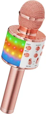 Produktbild von Karaoke-Mikrofon mit Bluetooth, LED-Licht und 4-in-1-Funktionen - Ideal für Feiern und Kinder