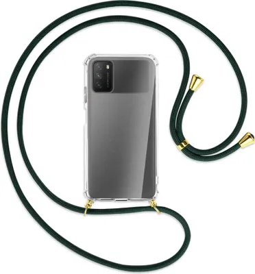 Produktbild von Handykette Backcover-Schutzhülle mit Band (Metall goldfarben) für Xiaomi Poco M3 - dunkelgrün