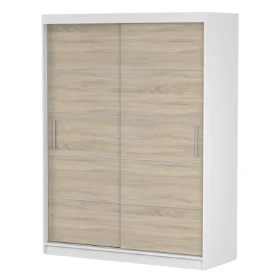 Produktbild von Schwebetürenschrank Kleiderschrank Schrank 150 cm Weiß/Sonoma mit Zierleisten Vista 06