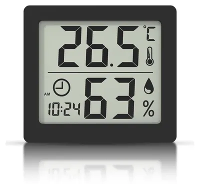Produktbild von Hygrometer und Thermometer für den Innenbereich – Mit Uhr – 3,1-Zoll LCD-Display – Schwarz