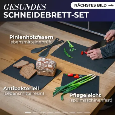 Produktbild von OceanWash Schneidebretter-Set aus lebensmittelechtem Resin und natürlicher Pinienholzfaser, spülmaschinengeeignet, messerschonend, antibakteriell