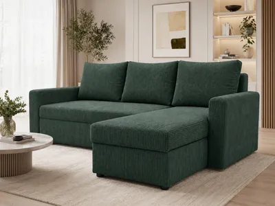 Produktbild von CODY Ecksofa mit Schlaffunktion 220 cm Schlafsofa Grün Cordstoff Bettkasten Bonellfederung