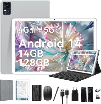 Android 14 Tablet 10 Zoll, 4G LTE mit SIM Slots, 5G WiFi PC Tastatur Maus Stift | 14GB+128GB(1TB TF) 13MP+8MP 8000 mAh| Octa-Core| Bluetooth 5.0|