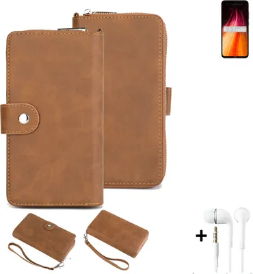 Produktbild von K-S-Trade Handy Schutz Hülle kompatibel mit Xiaomi Redmi Note 8T + Kopfhörer Portemonnee Tasche Wallet-Case Bookstyle-Etui braun (1x)