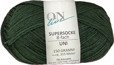 Produktbild von ONline Garne 8-fädige uni Sockenwolle zum Stricken u. Häkeln,150g/315 m 8005 tanne