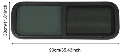 Obrázek produktu pro Okenní otvor pro obytné vozy/karavany – vertikální posuvné okno 900x300 mm – tvrzené, černé sklo s 20% tónováním – síťka proti hmyzu – pro tloušťku stěny 2–55 mm – hliníkový rám