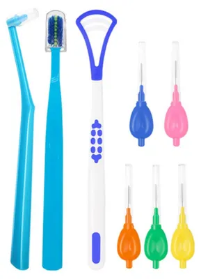 Productafbeelding van INF Orthodontische Interdentale Borstelset — Siliconen Interdentale Reinigingsset met Tongschraper, Ergonomisch Handvat, Multicolor