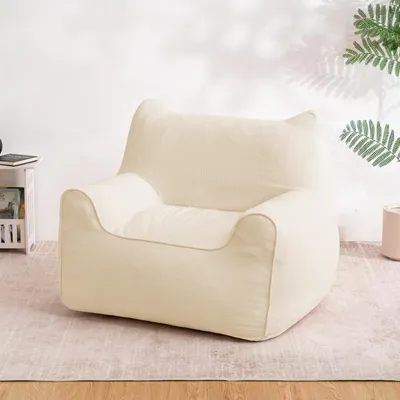 Obrázok produktu pre Útulný vak Lusimo beanbag s mačacími ušami, 90 cm, béžový, prateľný a s úložným priestorom. Vaše útulné sedadlo na hranie a relaxáciu