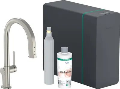 Produktbild von hansgrohe Aqittura M91 Küchenmischer Starter-Set mit SodaSystem 210, ausziehbar bis 76 cm, 1 Strahlart, mit sBox, 76806800