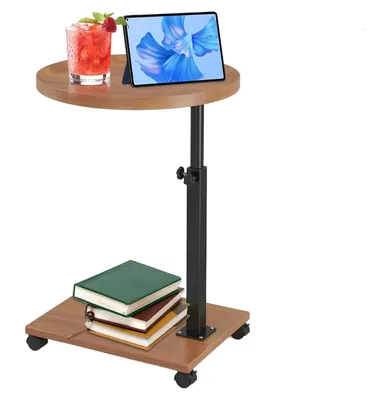 Productafbeelding van Verstelbare bijzettafel met wielen en 360° draaibaar