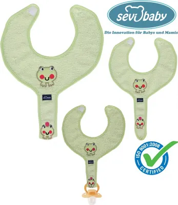 Produktbild von Lätzchen mit Schnullerband Spucktücher in Grün Frosch Motiv  Sevibaby