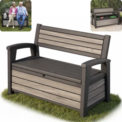 Immagine prodotto di Panchina da giardino Keter Deco Bench 227L - 133x61x89 cm - grigio tempesta / grigio
