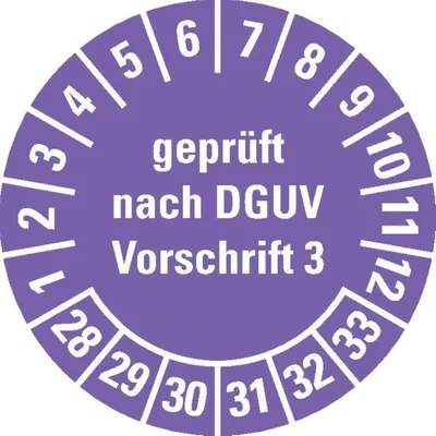 Produktbild von Dreifke® Prüfplakette gepr.n. DGUV Vorschrift 3 28-33, violett, Dokumentenfol...