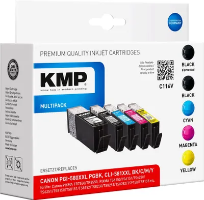 Zdjęcie produktu dla KMP 1576,0255, Ekstra (Super) Wysoka wydajność, Czarny, Cyjan, Purpurowy, Żółty, 25,7 ml, 4 szt., 4590 stron(y), Multipak