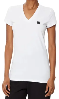 Image de Armani Exchange - T-shirt pour femme, col en V, coupe étroite NA1119 (L) (blanc)