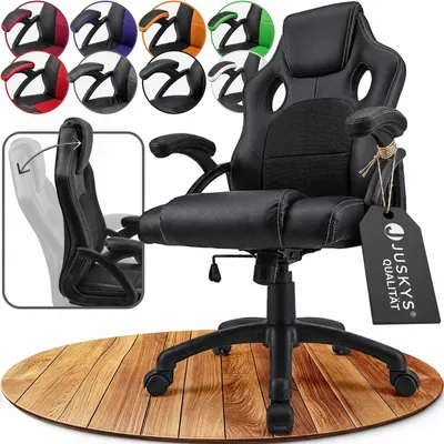 Produktbild von Juskys Racing Schreibtischstuhl Montreal (schwarz) - Gaming Stuhl ergonomisch, höhenverstellbar & gepolstert, bis 120 kg - Bürostuhl Drehstuhl