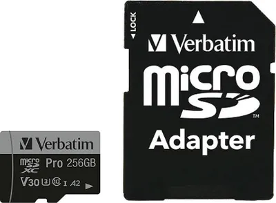 Image de Verbatim Karta Microsd 256Gb + Adapterpro U3 Czarny/Noir 47045