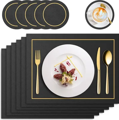 Produktbild von Set von 6 Platzdeckchen - rutschfest - waschbar - 6 Stück - schwarz - Kunstleder - 41 x 31 cm