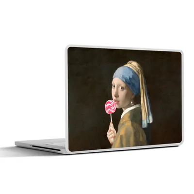 Produktbild von MuchoWow® Laptop Aufkleber Sticker Cover Mädchen mit Perlenohrring - Johannes Vermeer - Lollipop 36.5x27.5 cm - Laptop-Sticker