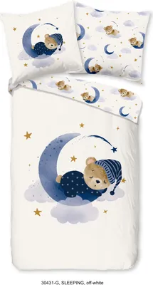 Produktbild von Good Morning Kinder Bettwäsche mit Mond und Bär - 135x200 cm - 100% Baumwolle