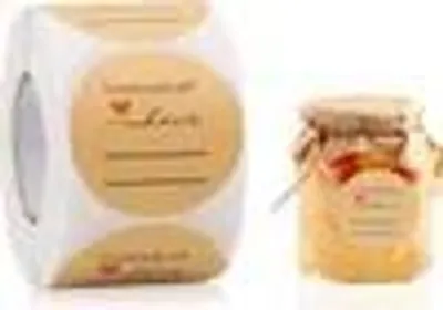 Produktbild von 500 Stück Etiketten Selbstklebend, 38mm Marmeladen Etiketten, Aufkleber Zum Beschriften, Rund Homemade Kraftpapier Geschenkaufkleber, Für DIY Backen, Briefumschlag, Hochzeit Geschenktüten Dekoration