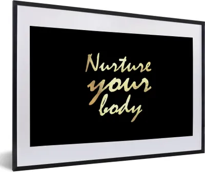 Produktbild von MuchoWow® Gerahmtes Poster Zitate - Gesund - Gold 60x40 cm - Poster mit Schwarzem Bilderrahmen Wandposter Rahmen Foto Bilder - Schlafzimmer - Plakat in Rahmen - Drucken