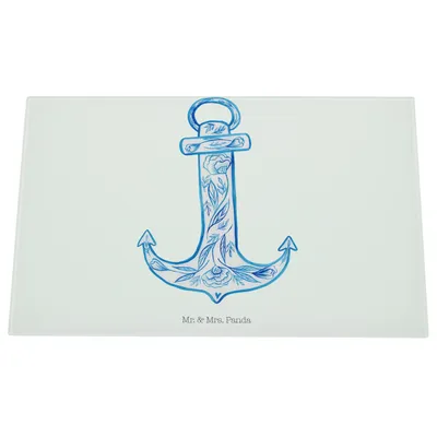 Produktbild von Mr. & Mrs. Panda Glas Schneidbrett Anker Blau - Weiß - Geschenk, Schneidplatte, Schneidebrett Aus, Hackbrett, Lustige Sprüche, Glasbrett Küche