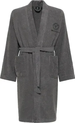 Produktbild von CARLO COLUCCI Bademantel Kimono-Stil Vito für Herren | 100 % Baumwolle | Frottier | knielang | Logostickerei & Logoschriftzug | Gürtel | XL | Anthrazit